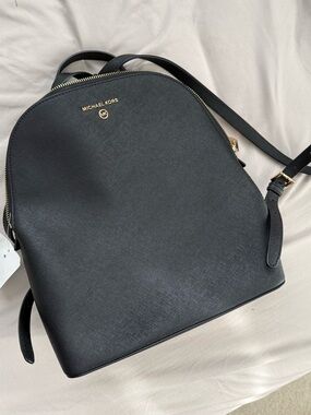 Michael Kors Black Saffiano Leather Backpack with Gold Hardware